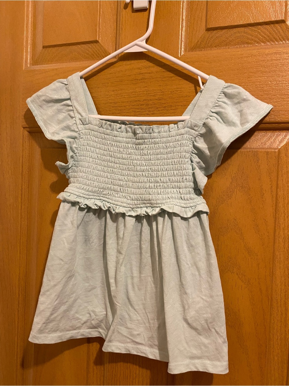 Haute Hippie Light Mint Green Smocked Flutter Sleeve Top for Kids
